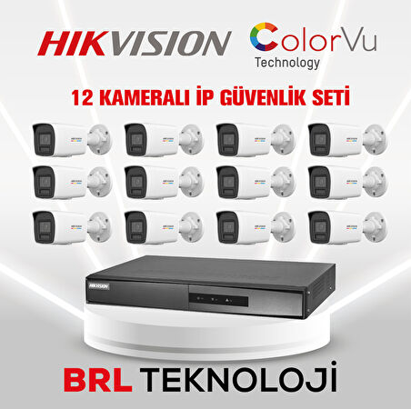 Hikvision 12 Kameralı 4 Mp ColorVu İp Güvenlik Kamera Seti DS-2CD1047G2H-LIUF (Dahili Mikrofonlu)