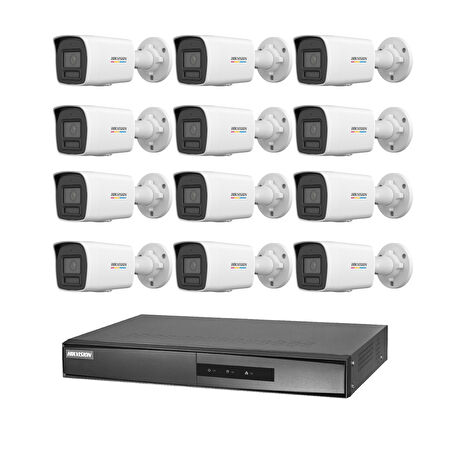 Hikvision 12 Kameralı 4 Mp ColorVu İp Güvenlik Kamera Seti DS-2CD1047G2H-LIUF (Dahili Mikrofonlu)