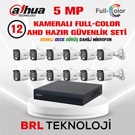 Dahua 5 MP 12 Kameralı Sesli 30 Metre Renkli Gece Görüşlü Full HD Kamera Seti