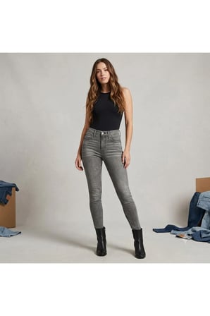esnek ve Pamuklu tayt formunda Mile Yüksek Bel Süper Skinny Jeans Kot Pantolon-0225 Gri / 25/30