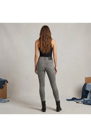 esnek ve Pamuklu tayt formunda Mile Yüksek Bel Süper Skinny Jeans Kot Pantolon-0225 Gri / 25/30