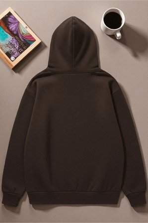 Unisex Uyuyan Kedi Baskılı kapüşonlu Sweatshirt