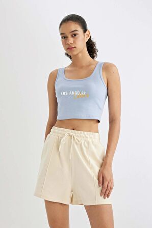 DeFactoFit NBA Los Angeles Lakers Cropped Fit Bisiklet Yaka Ribana Atlet C4914AX24SMBE571