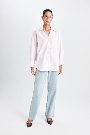 DeFacto Oversize Geniş Kalıp Basic Düz Oxford Uzun Kollu Gömlek C4597AX24AUPN633