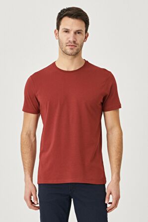 Erkek Bordo-lacı-hakı Slim Fit Dar Kesim Bisiklet Yaka 3'lü %100 Pamuk Tişört Paketi