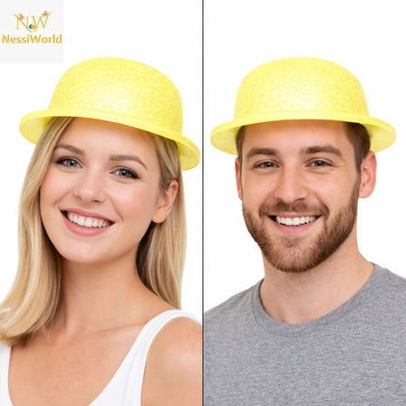 Sarı Simli Melon Şapka | İnce Plastik Glitter Yetişkin Parti Şapkası