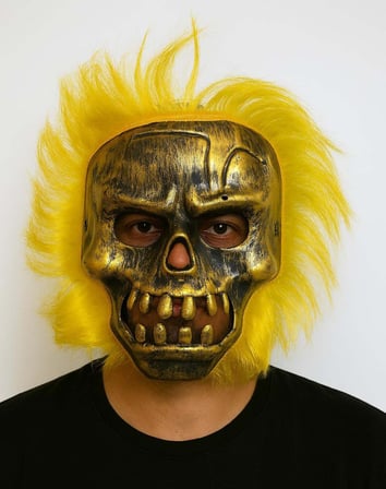 Wild Skull - Bakır Kafatası Sarı Saçlı İskelet Maske