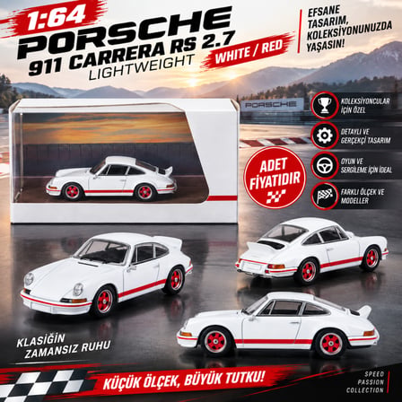 1/64  911 Carrera RS 2.7 Lightweight White/Red (adet fiyatıdır)
