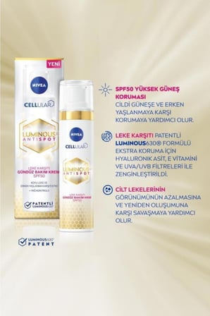NIVEA Luminous630 Leke Karşıtı Gündüz Yüz Kremi 40ml ve Aydınlatıcı Cilt Bakım Serumu 30ml,Hyaluronik Asit