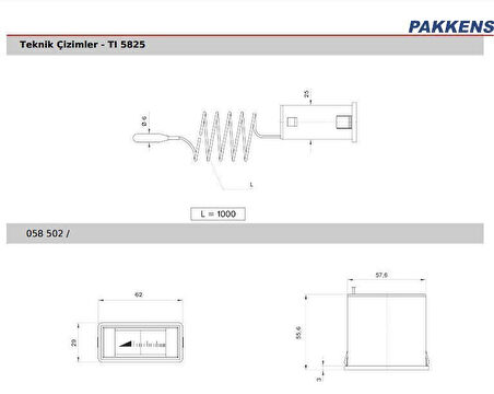 Pakkens 58x25 mm 0/+120 °C Arkadan Bağlantılı Gazlı Termometre 1mt Kapiler Boyu