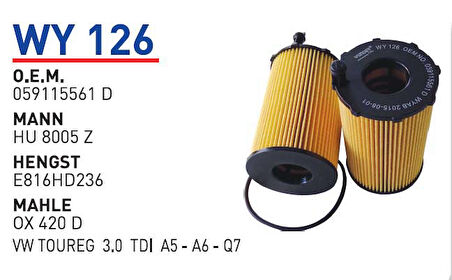YAĞ FİLTRESİ TOUAREG A6 3.0 V6 TDI OE650/7 059115561DWUN