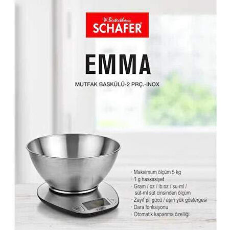Schafer Emma Dijital Mutfak Terazisi Mutfak Tartısı Kefeli