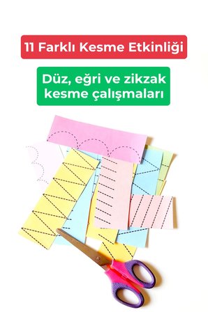 Makasla Kesme Etkinliği Okul Öncesi - 6 Sayfa A4 - Çocuk Aktivite Seti - Kesme Alıştırması