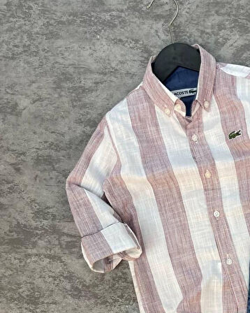 Cg Kids Bordo Dikine Çizgili Ince Keten Gömlek Erkek Çocuk
