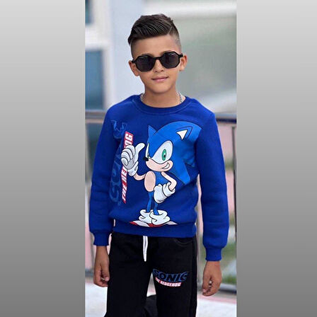 Sonic Baskılı Eşofman-Sweatshirt 2 Ip Şardonlu Erkek Çocuk Takım
