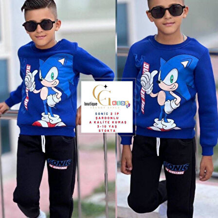 Sonic Baskılı Eşofman-Sweatshirt 2 Ip Şardonlu Erkek Çocuk Takım