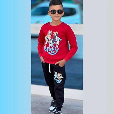 Bluey Baskılı Uzun Kollu 3 Iplik Şardonlu Erkek Çocuk Eşofman Takım