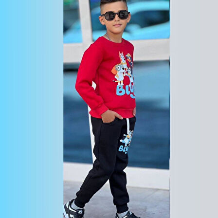 Bluey Baskılı Uzun Kollu 3 Iplik Şardonlu Erkek Çocuk Eşofman Takım