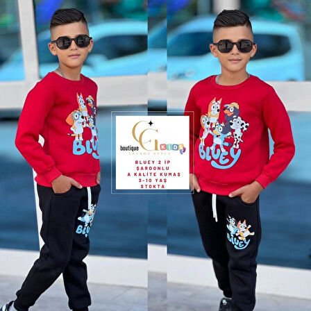 Bluey Baskılı Uzun Kollu 3 Iplik Şardonlu Erkek Çocuk Eşofman Takım
