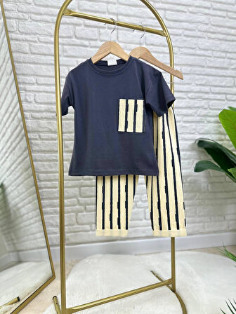 Cg Kids Antrasit Krem Çizgili Erkek Çocuk Alt Üst Takım