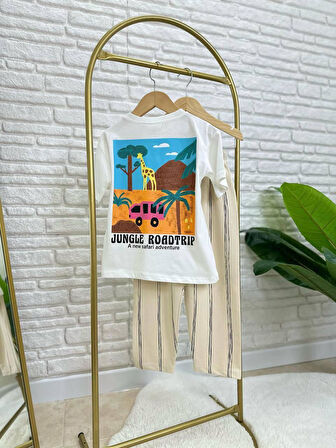 Cg Kids Jungle Çizgili Keten Kombinli Erkek Çocuk Alt Üst Takım