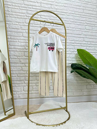 Cg Kids Jungle Çizgili Keten Kombinli Erkek Çocuk Alt Üst Takım