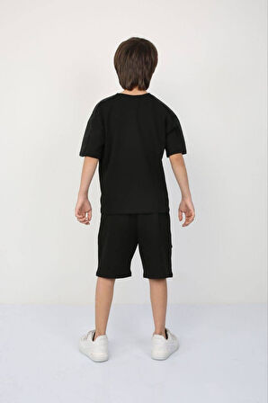 Cg Kids Smilodox Enjeksiyon Kabartma Baskılı Ön Şort Cepli Erkek Çocuk Şortlu Alt Üst Takım