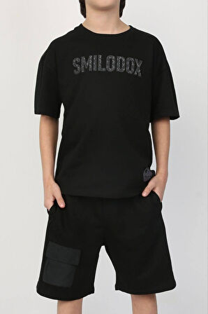 Cg Kids Smilodox Enjeksiyon Kabartma Baskılı Ön Şort Cepli Erkek Çocuk Şortlu Alt Üst Takım