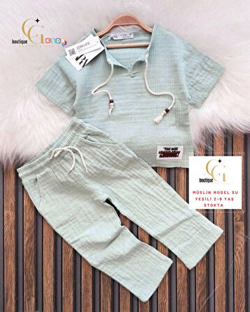 Cg Kids Müslin Kumaş Su Yeşili   Alt Üst Takım