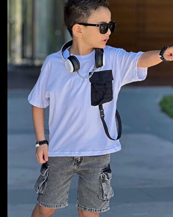 Cg Kids Paraşüt Cep Detaylı T-Shirt Komando Cepli Jean Erkek Çocuk Alt Üst Takım