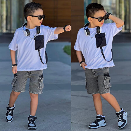 Cg Kids Paraşüt Cep Detaylı T-Shirt Komando Cepli Jean Erkek Çocuk Alt Üst Takım