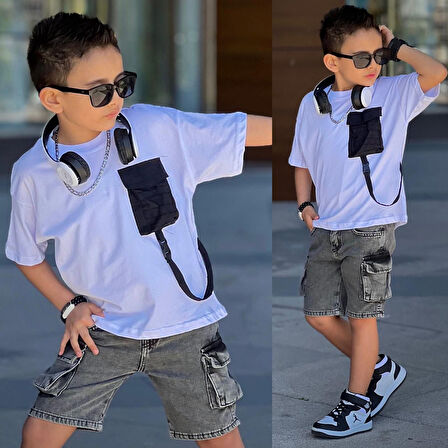 Cg Kids Paraşüt Cep Detaylı T-Shirt Komando Cepli Jean Erkek Çocuk Alt Üst Takım