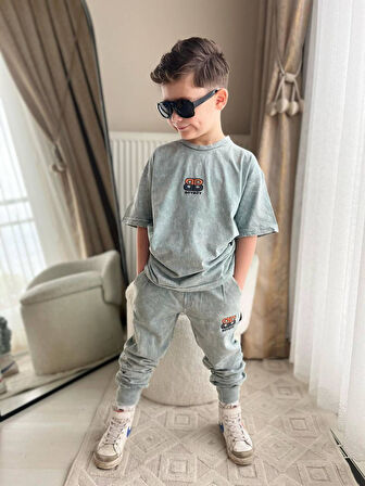 Cg Kids Eksitme Yeşil Enjeksiyon Baskı Bb Basic Alt Eksitme Eşfoman Ince Cep Detay Erkek Çocuk Alt Üst Takım
