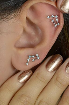 Boğa Burcu Küpe Takımyıldızı Yıldızlı Piercing Helix Gümüş Renk