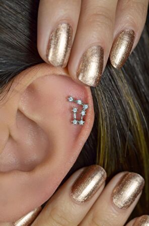 Boğa Burcu Küpe Takımyıldızı Yıldızlı Piercing Helix Gümüş Renk