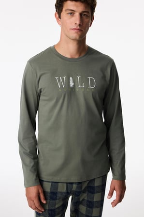 Erkek Wild Attitude Ekoseli Pantolon Uzun Kollu Pijama Takımı