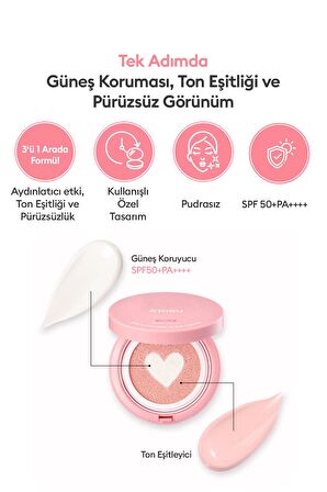 Ton Eşitleyici Pembe Bazlı Güneş Koruyucu Cushion A'PIEU Pure Block Tone-Up Sun Cushion SPF50+PA++++