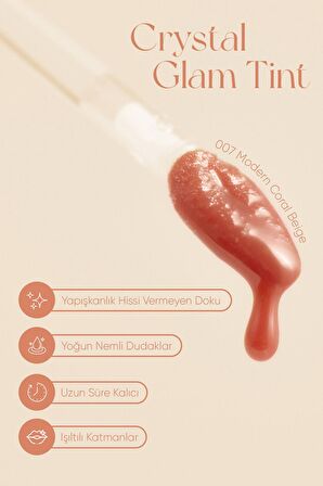 Yapışkanlık Hissi Vermeyen Yoğun Işıltılı Tint Clio Crystal Glam Tint (07 Modern Coral Beige)