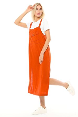 defy's Kadın Askılı Yırtmaçlı Elbise Tarçın 