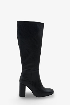 Kadın Fermuarlı Kalın Ökçe Topuklu Çizme İslor Siyah