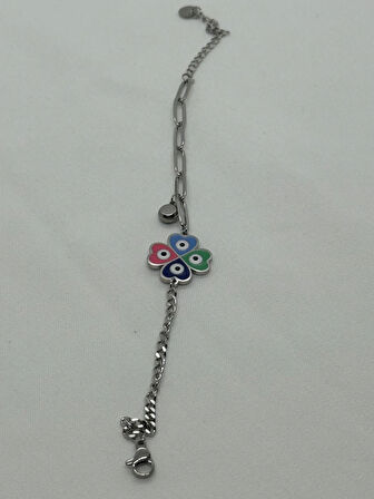 Jewels of Hope Renkli Yonca Figürlü Bileklik 316L Paslanmaz Çelik Antialerjik 21.5cm