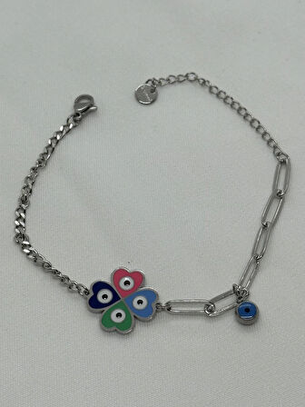 Jewels of Hope Renkli Yonca Figürlü Bileklik 316L Paslanmaz Çelik Antialerjik 21.5cm