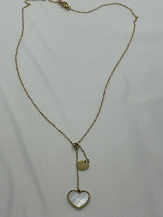 Jewels of Hope Altın Rengi Ay Taşı Kalpli Kolye 316L Paslanmaz Çelik Antialerjik 57 Cm
