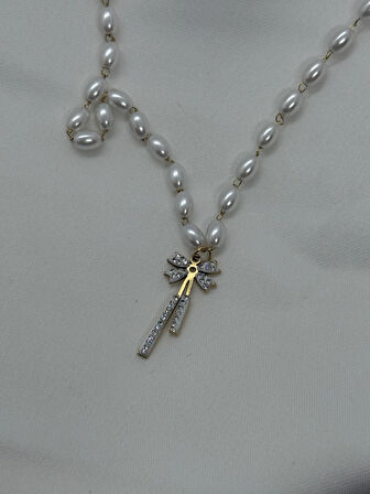 Jewels of Hope 316L Paslanmaz Çelik Zirkon Taşlı İnci Kolye 47 Cm