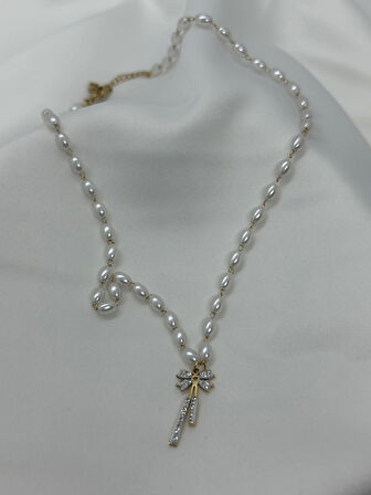 Jewels of Hope 316L Paslanmaz Çelik Zirkon Taşlı İnci Kolye 47 Cm