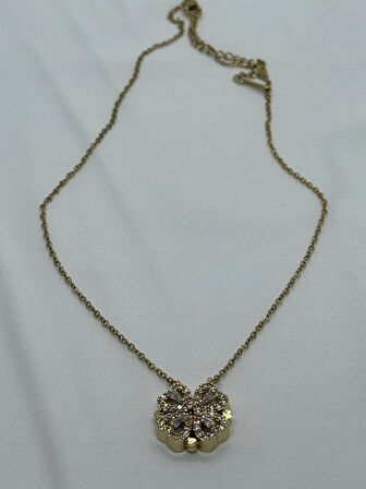 Jewels of Hope Zirkon Taşlı Açılabilir Kalp Detaylı Altın Renk Yonca Kolye 316L Paslanmaz Çelik Altın Renk Kolye 45 Cm