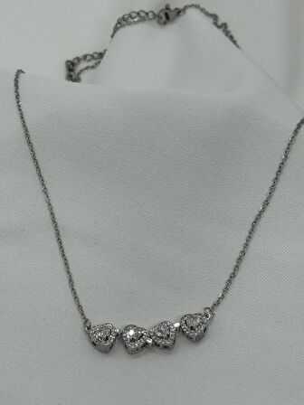 Jewels of Hope 316L Paslanmaz Çelik Zirkon Taşlı Açılabilir Kalp Detaylı Gümüş Renk Yonca Kolye 45 cm