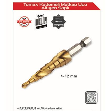 Tomax Kademeli Matkap Ucu 4-12 mm Arası - Altıgen Saplı