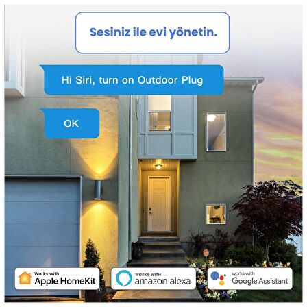 Meross Wi-Fi Apple HomeKit Google Assistant ve Alexa Uyumlu Akım Korumalı Suya Karşı Dayanıklı Akıllı 2'li Dış Alan Prizi