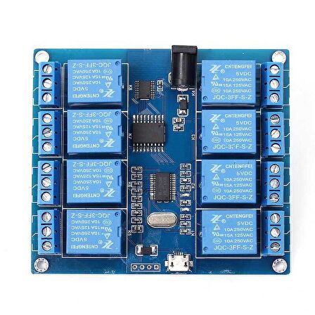 Robotistan 8 Kanal 5 V Seri Haberleşme Kontrollü Röle Kartı (Mikro USB & Pin)